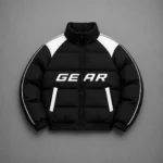 Black & White Puffer Jacket with High Collar