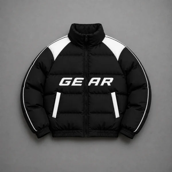 Black & White Puffer Jacket with High Collar