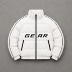 White & Black Puffer Jacket with High Collar
