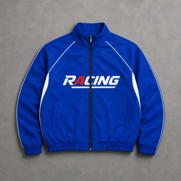 Blue Racing Jacket with White Piping