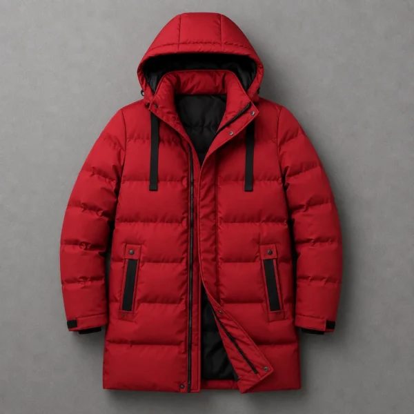 Red Hooded Longline Puffer Jacket