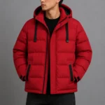 Red Hooded Longline Puffer Jacket - Image 3