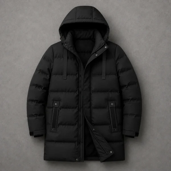 Black Hooded Longline Puffer Jacket