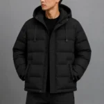 Black Hooded Longline Puffer Jacket - Image 4