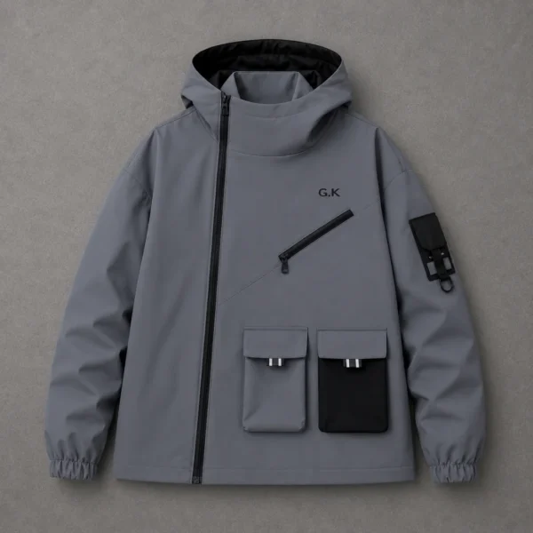 Men’s Grey Hooded Utility Jacket