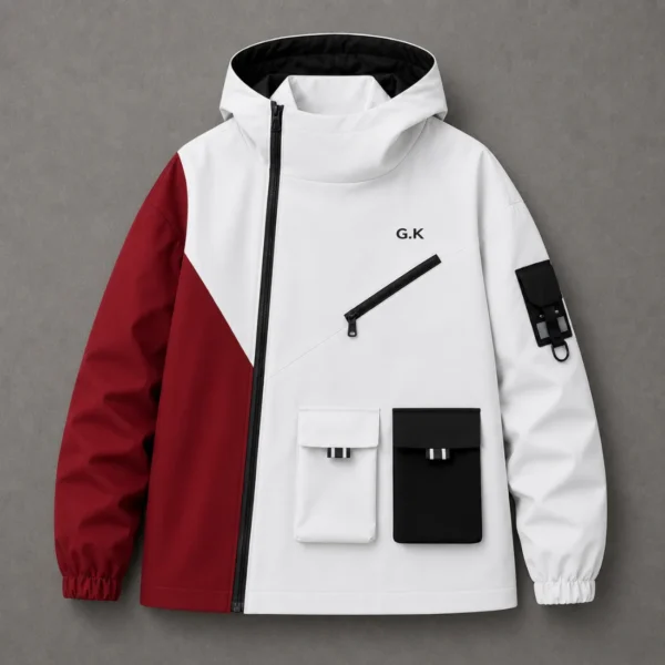 Apex Urban Techwear Hooded Jacket – Red & White Edition