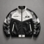 Neon Drift Racing Jacket | Black and White Leather