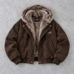 Brown Sherpa Hooded Bomber Jacket