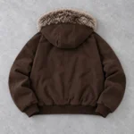 Brown Sherpa Hooded Bomber Jacket - Image 3