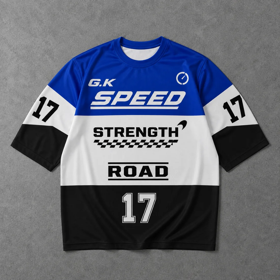 74 Blue Racing Jersey T-Shirt – GK-17 Apex Strength - Image 1