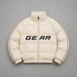 Cream Puffer Jacket with Black Contrast Piping