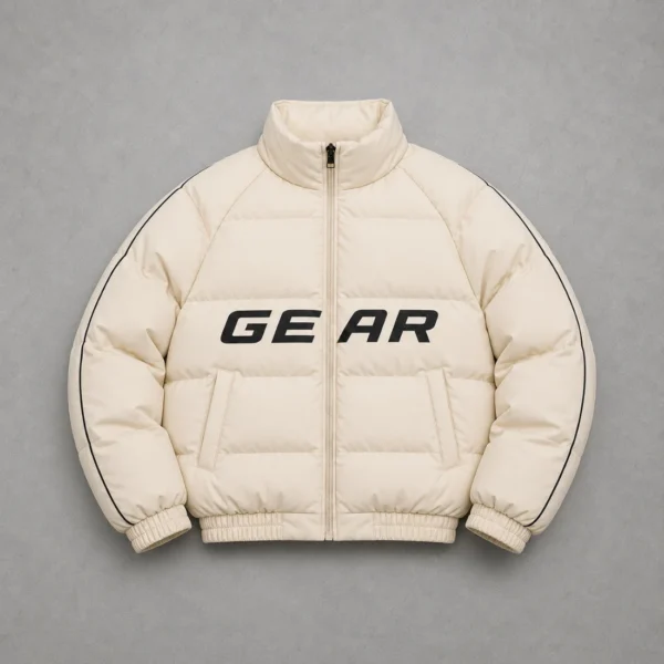 Cream Puffer Jacket with Black Contrast Piping